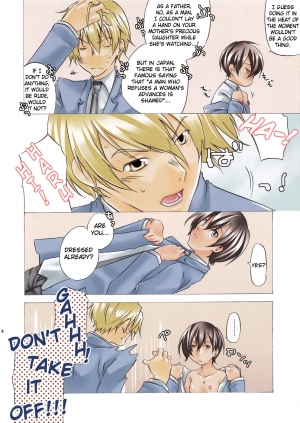 (Uki*Doki Ouran-sai) [Ichinichi Sanjou (Jinguu Kozue)] Inu to Ousama | The Dog and The King (Ouran High School Host Club) [English] [Futari Wa Pretty Anon] - Page 5