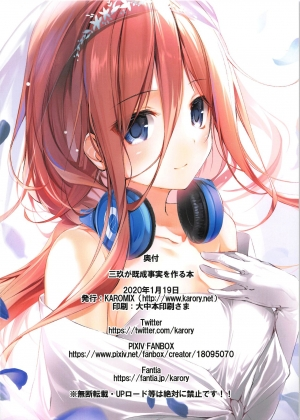 (CT35) [KAROMIX (karory)] Miku ga Kisei Jijitsu o Tsukuru Hon | A Comic in which Miku Makes it Official (Gotoubun no Hanayome) [English] [Zakamutt + Varrel] - Page 29