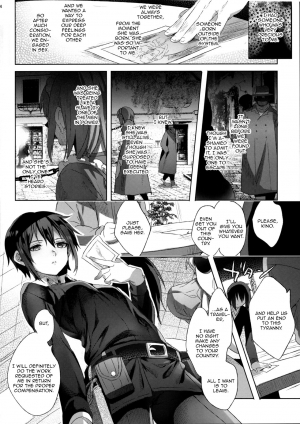 (C93) [Kuromisakaijou (Ikezaki Misa)] xxx Shinai to Derarenai Kuni | The Country Where You Can’t Leave Unless You XXXX (Kino no Tabi) [English] [Zero Translations] - Page 14